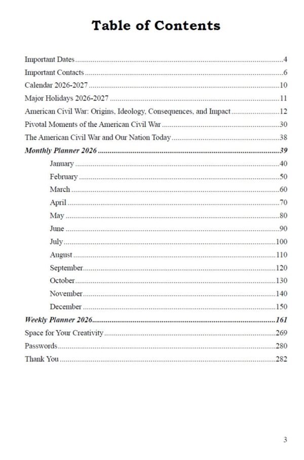 planner 2026 – american civil war