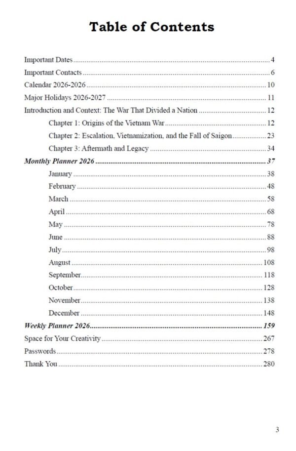 planner 2026 – vietnam war