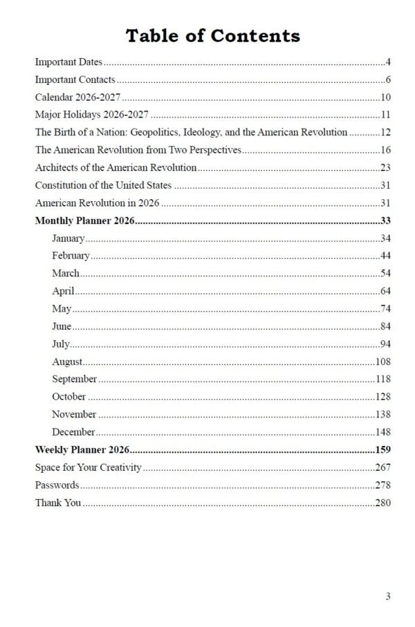 planner 2026 – american revolution