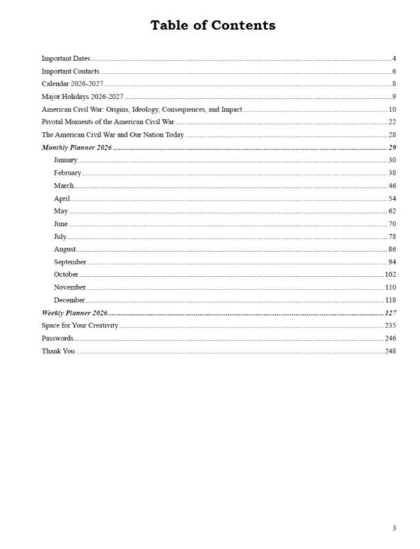 planner 2026 – american civil war