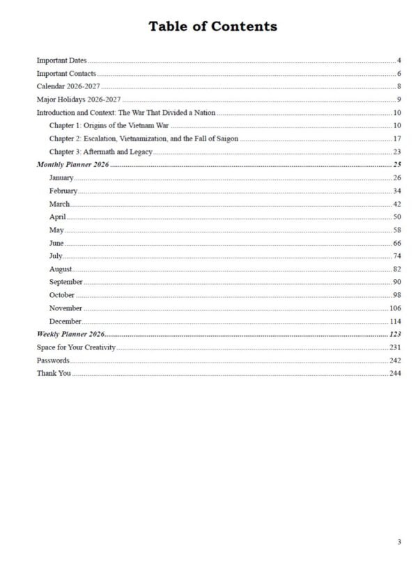 planner 2026 – vietnam war
