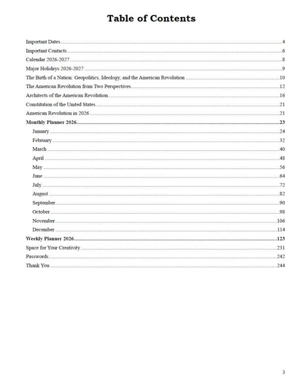 planner 2026 – american revolution